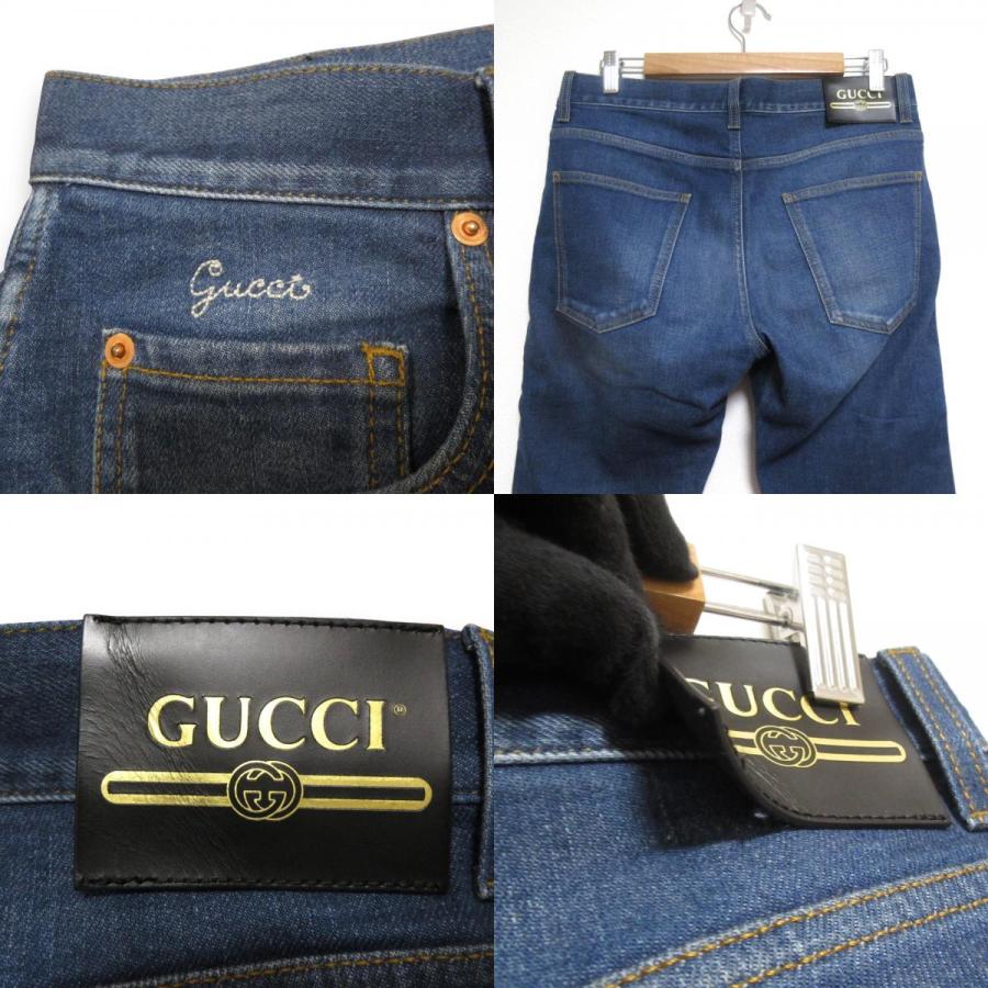 GUCCI（グッチ） 美品 ロゴパッチ テーパード ストレッチデニムパンツ