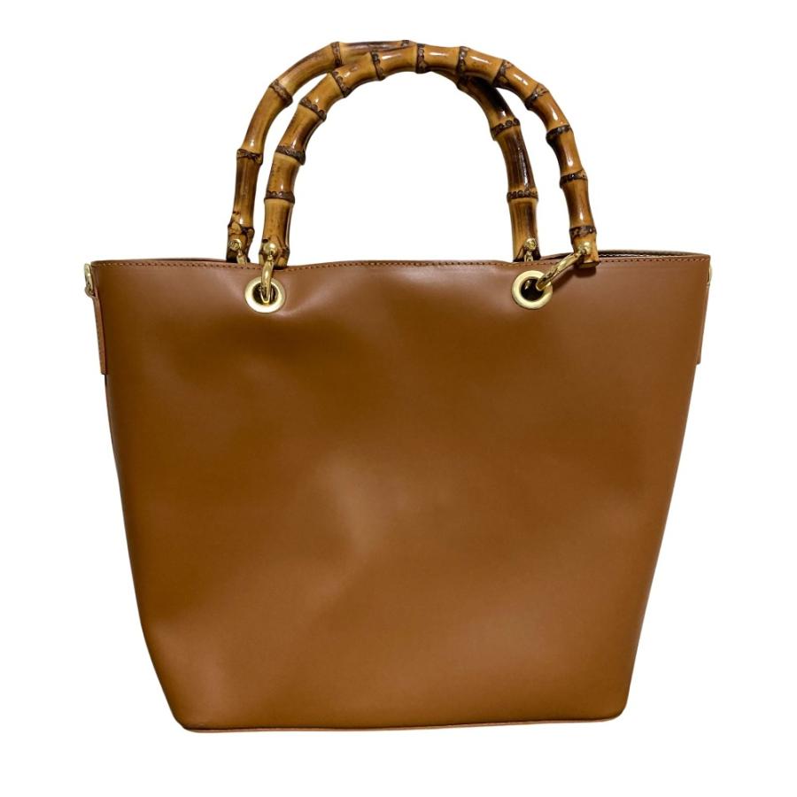美品 BEVINI ベヴィニ バンブーハンドル レザー 2way トートバッグ 