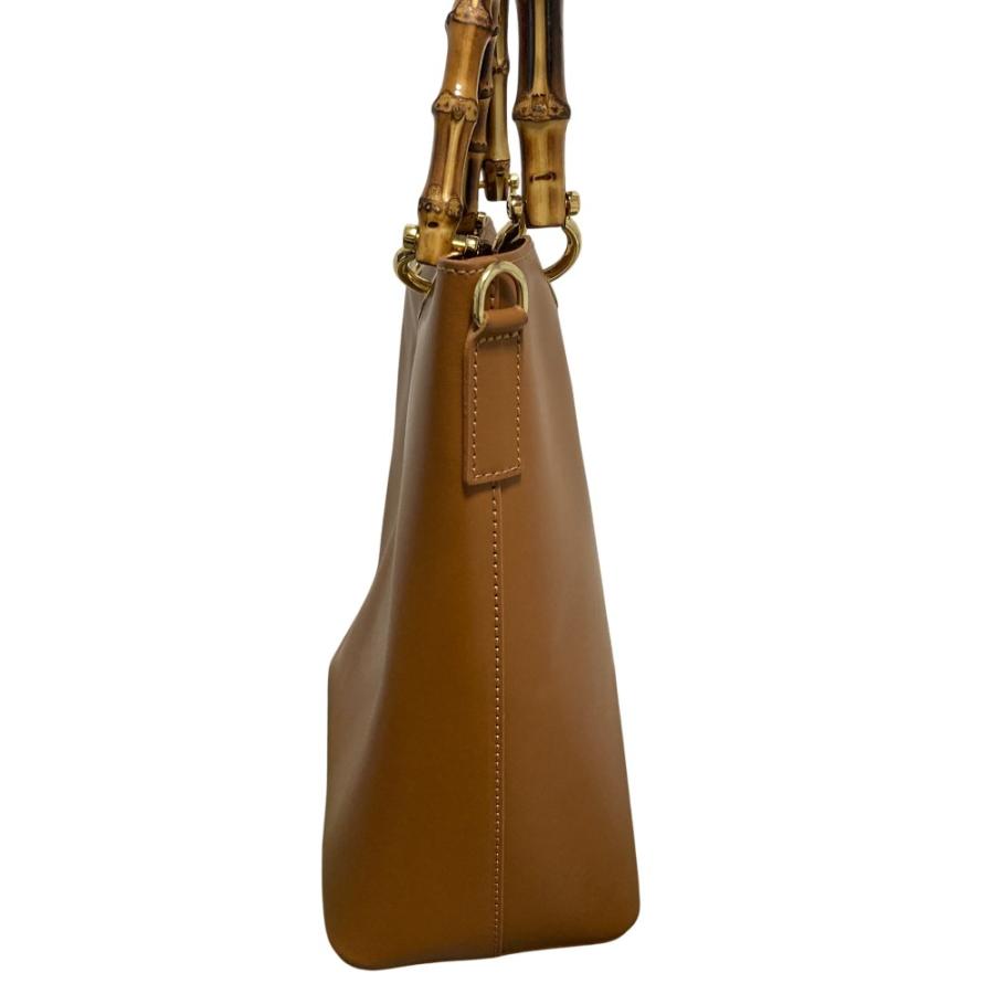 美品 BEVINI ベヴィニ バンブーハンドル レザー 2way トートバッグ