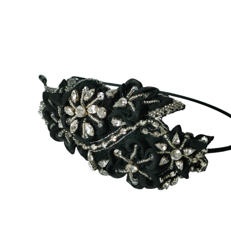 未使用品　Rene ルネ　パール付カチューシャ　黒 Rene（ルネ） 新品同様 ビジュー カチューシャ ヘアアクセサリー