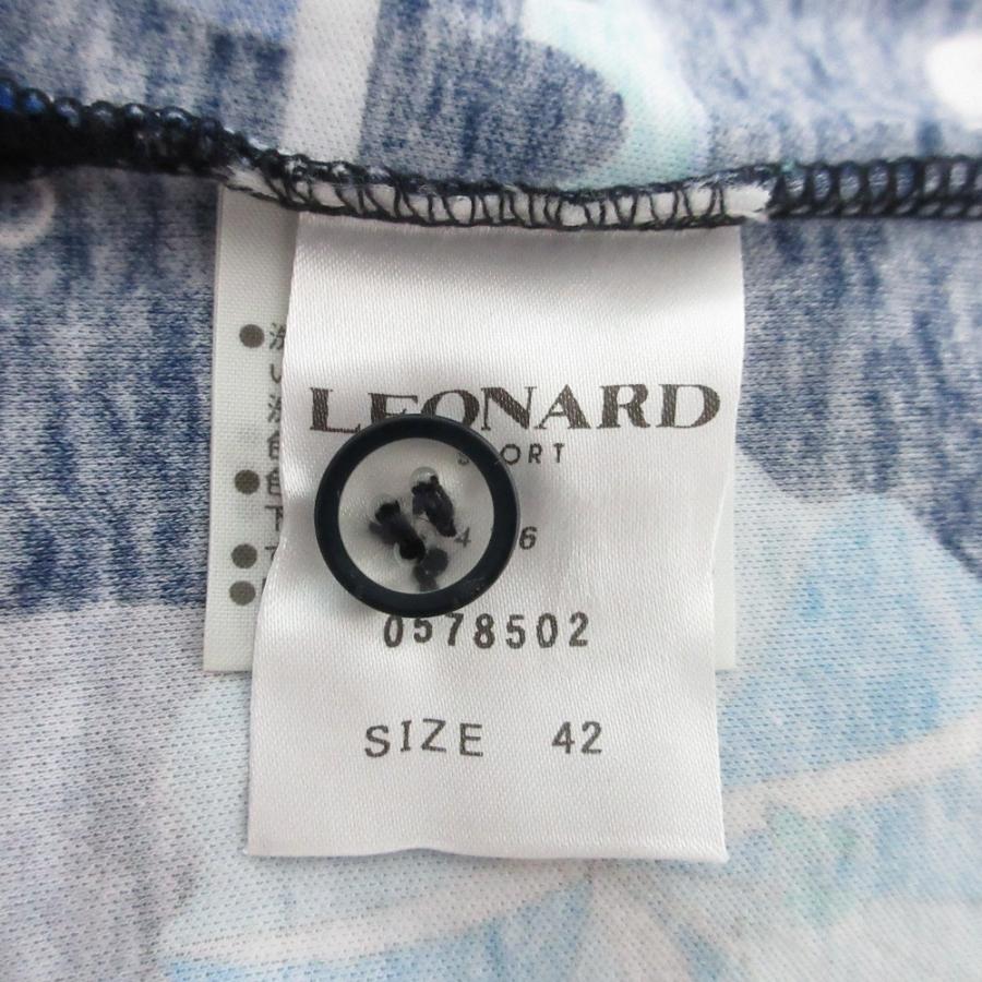 美品 LEONARD SPORT レオナールスポーツ フラワープリント ロングスリーブ ポロシャツ サイズ42 ネイビー レディース 古着 中古 USED LEONARD SPORT 美品 レオナールスポーツ フラワープリント ロング