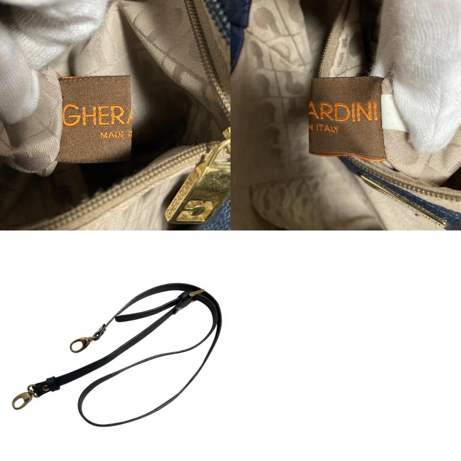 良品 GHERARDINI ゲラルディーニ ソフティ モノグラム 2WAY ショルダーバッグ トートバッグ ネイビー レディース 古着 中古 USED GHERARDINI（ゲラルディーニ） 良品 ソフティ モノグラム 2WAY