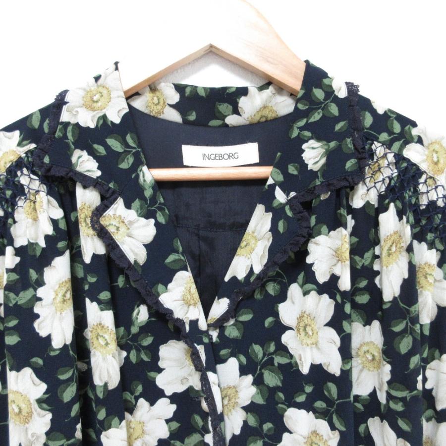 INGEBORG（インゲボルグ） 良品 フラワープリント フェイクパール 