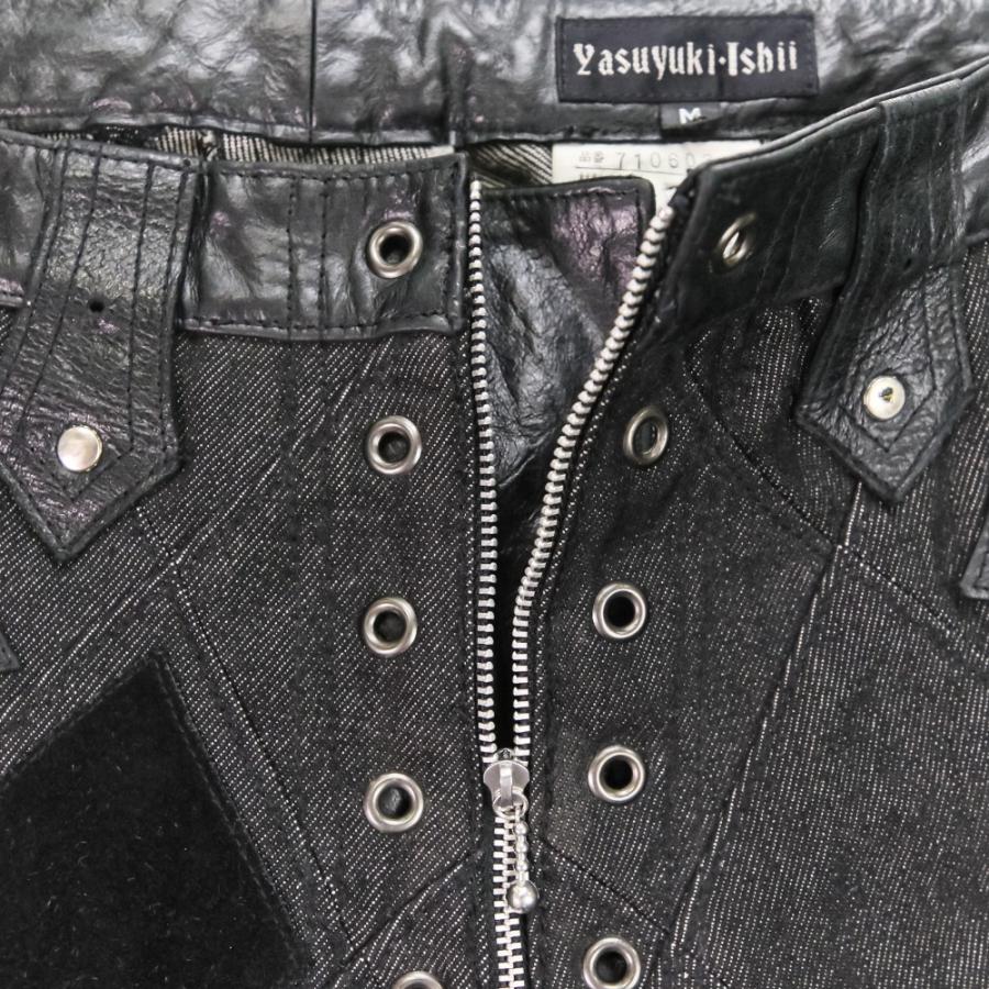 Yasuyuki Ishii（ヤスユキイシイ） 美品 レザー デニムパンツ パッチ