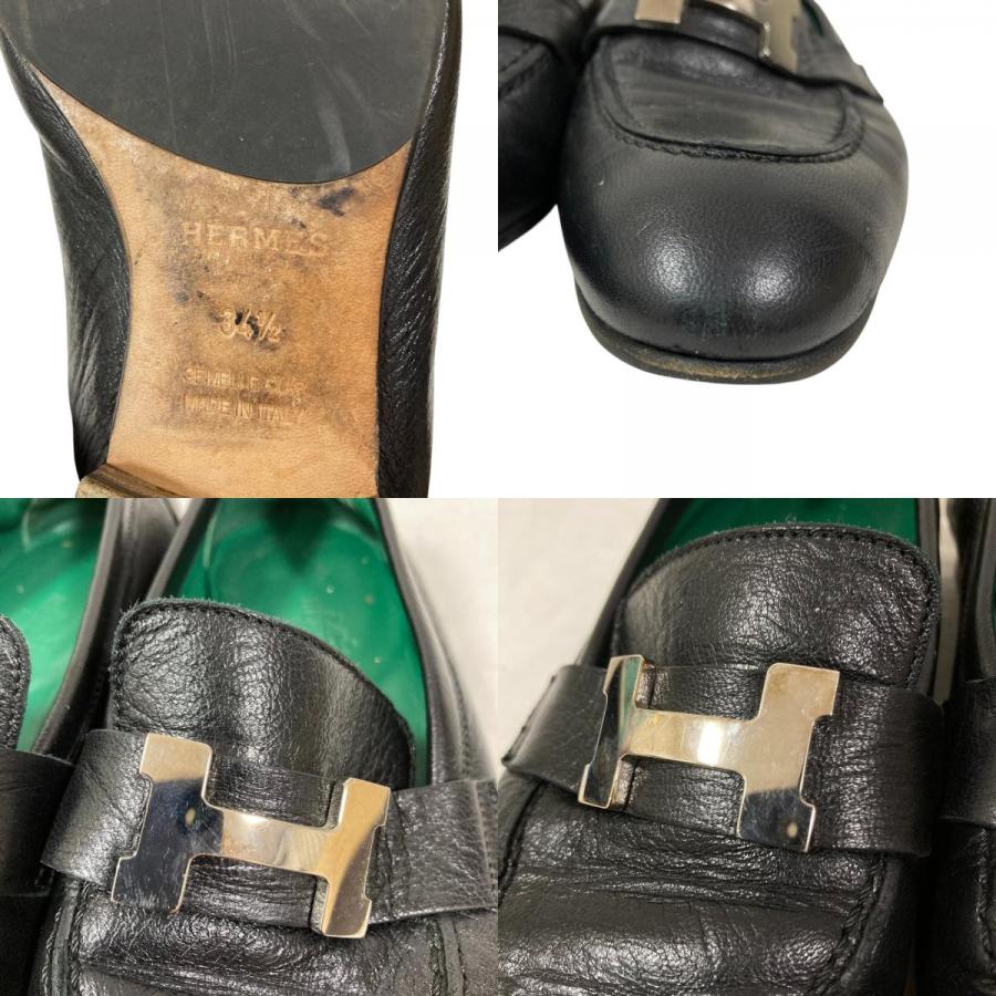 良品 HERMES エルメス モカシンパリ Hバックル ローファー サイズ34.5 約21.5cm ブラック レディース 古着 中古_8