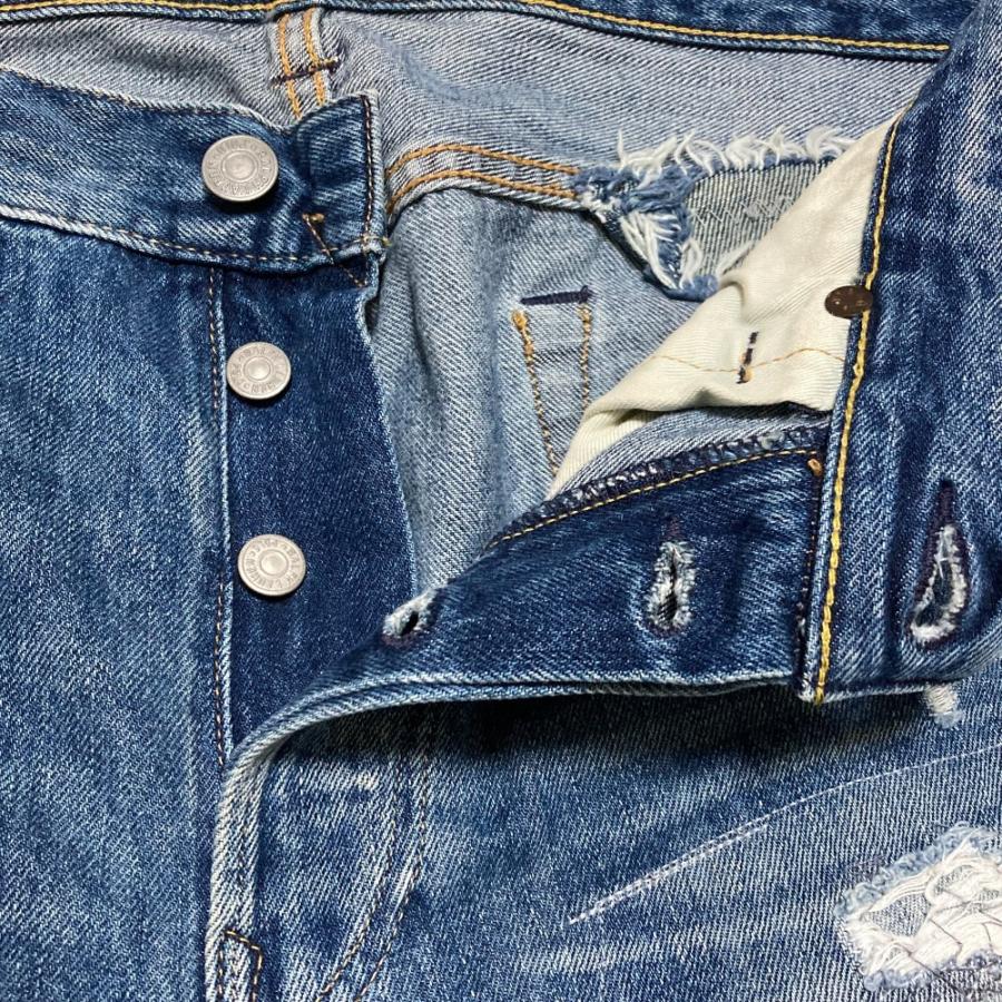 美品 POLO RALPH LAUREN ポロラルフローレン THE VARICK SLIM STRAIGHT クラッシュ リペア デニムパンツ サイズ30 インディゴ メンズ 古着 中古 USED POLO RALPH LAUREN（ポロ・ラルフローレン） 美品 THE VARICK SLIM