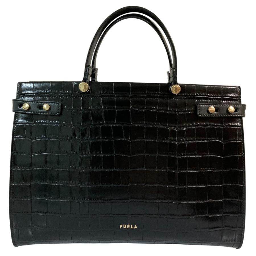 FURLA（フルラ） 良品 LADY M レディ クロコ型押し レザー 2way トート