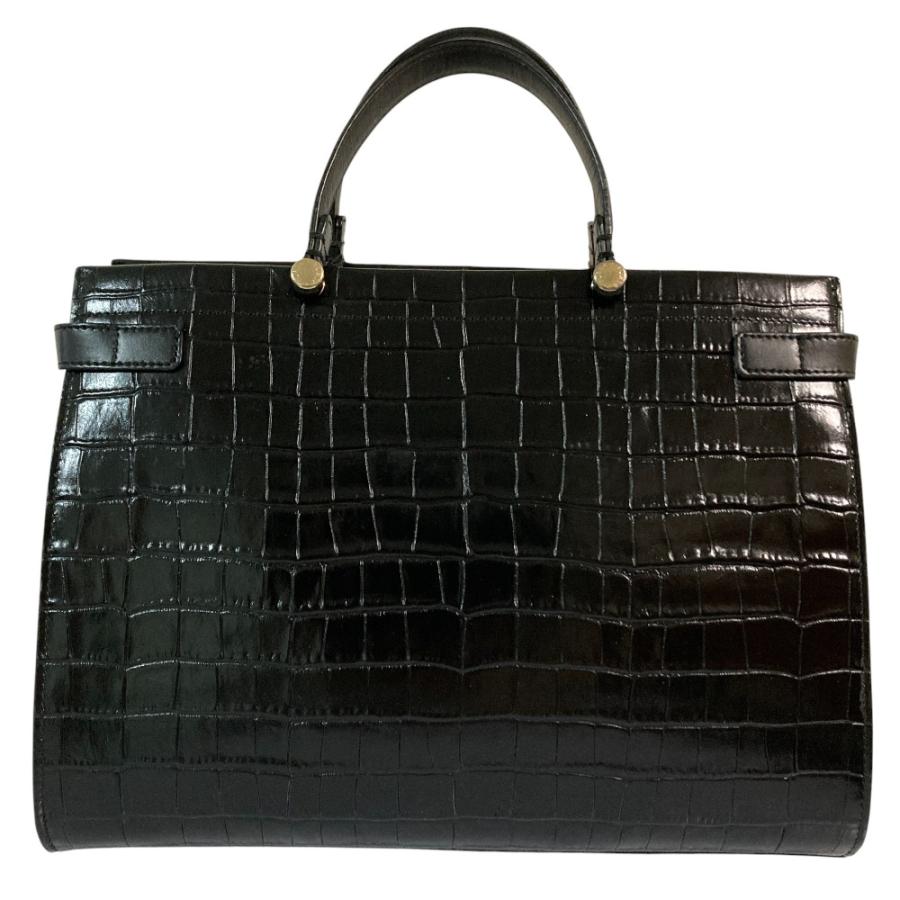 FURLA フルラ LADY M クロコ型押し 2way現行ハンドバッグ 黒 FURLA（フルラ） 良品 LADY M レディ クロコ型押し レザー 2way トート