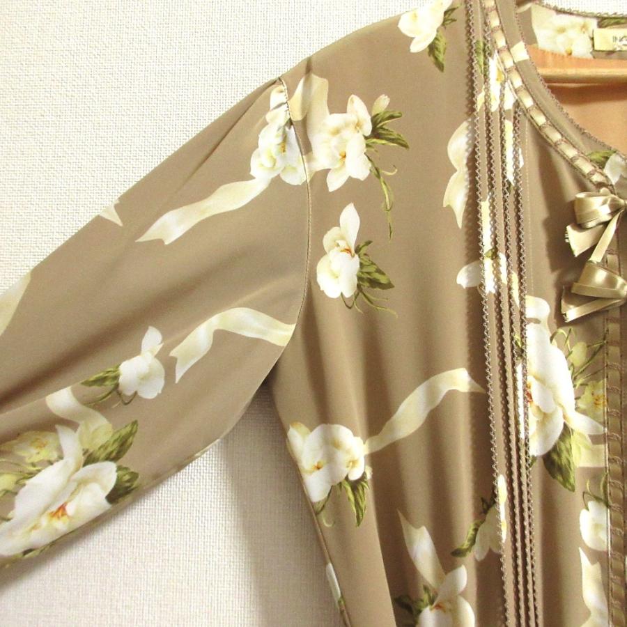 INGEBORG（インゲボルグ） 良品 フラワープリント リボン 七分袖