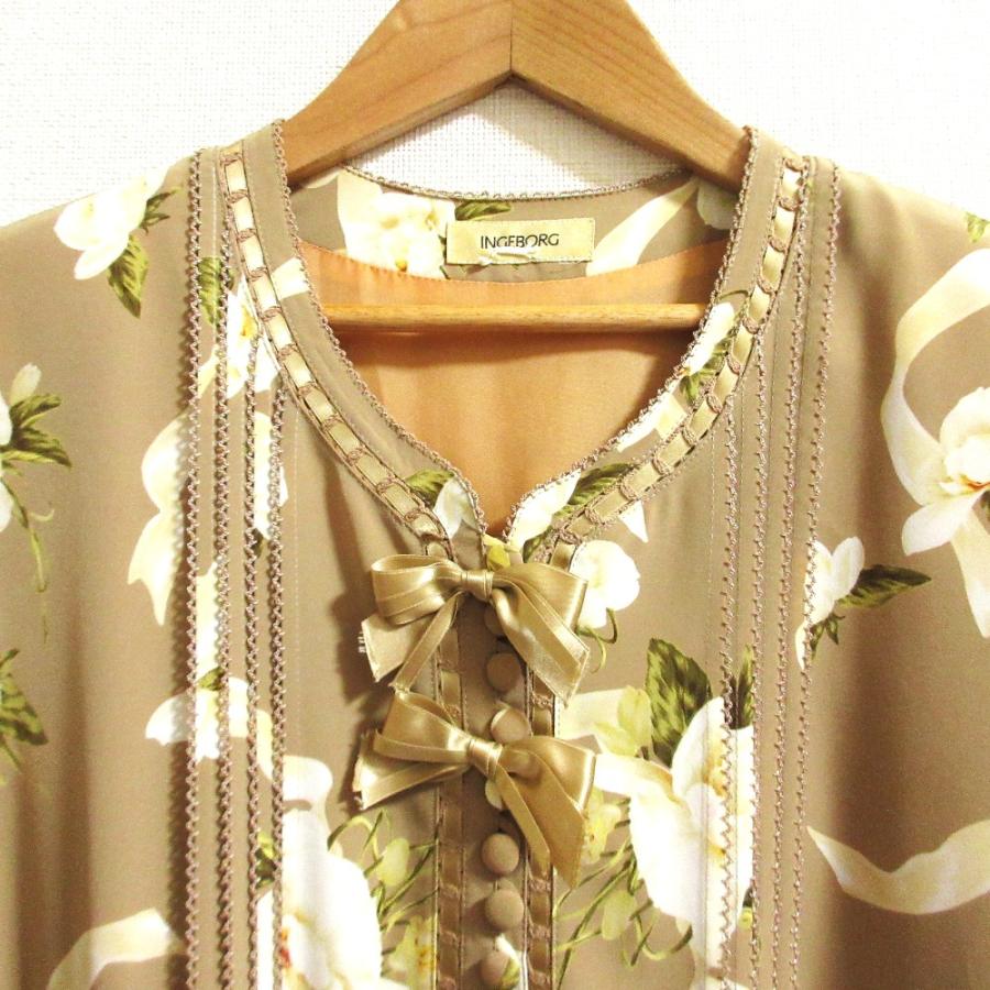 INGEBORG（インゲボルグ） 良品 フラワープリント リボン 七分袖