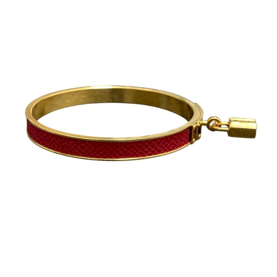 HERMESエルメス ケリーバングル カデナ バングル 金メッキ×リザード 赤 HERMES（エルメス） 美品 ケリー バングル ゴールドカラー レディース
