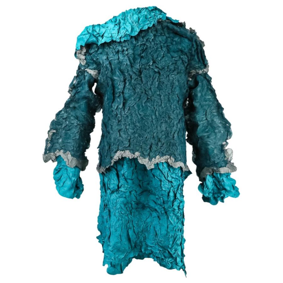 美品 ISSEY MIYAKE イッセイミヤケ シワ加工 レイヤード ワンピース IM94-FJ920 サイズM グリーン レディース 古着 中古_3