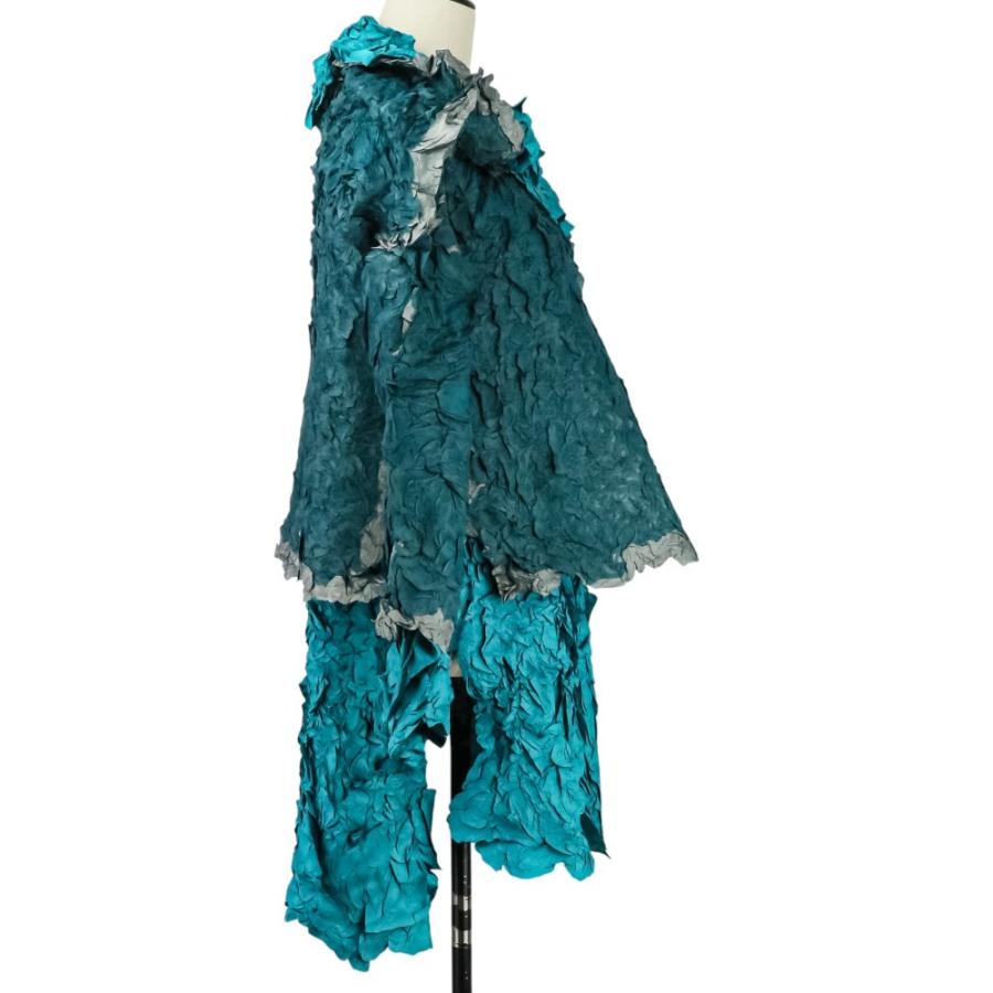 美品 ISSEY MIYAKE イッセイミヤケ シワ加工 レイヤード ワンピース IM94-FJ920 サイズM グリーン レディース 古着 中古_5