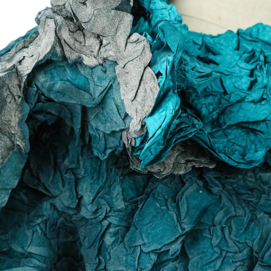 美品 ISSEY MIYAKE イッセイミヤケ シワ加工 レイヤード ワンピース IM94-FJ920 サイズM グリーン レディース 古着 中古_6