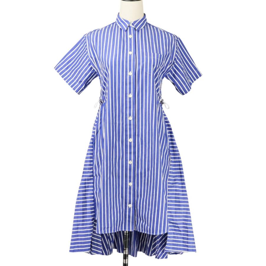 sacai サカイ テープデザイン ストライプ シャツワンピース ネイビー sacai】コットンポプリンシャツドレス ストライプ (sacai/ワンピース
