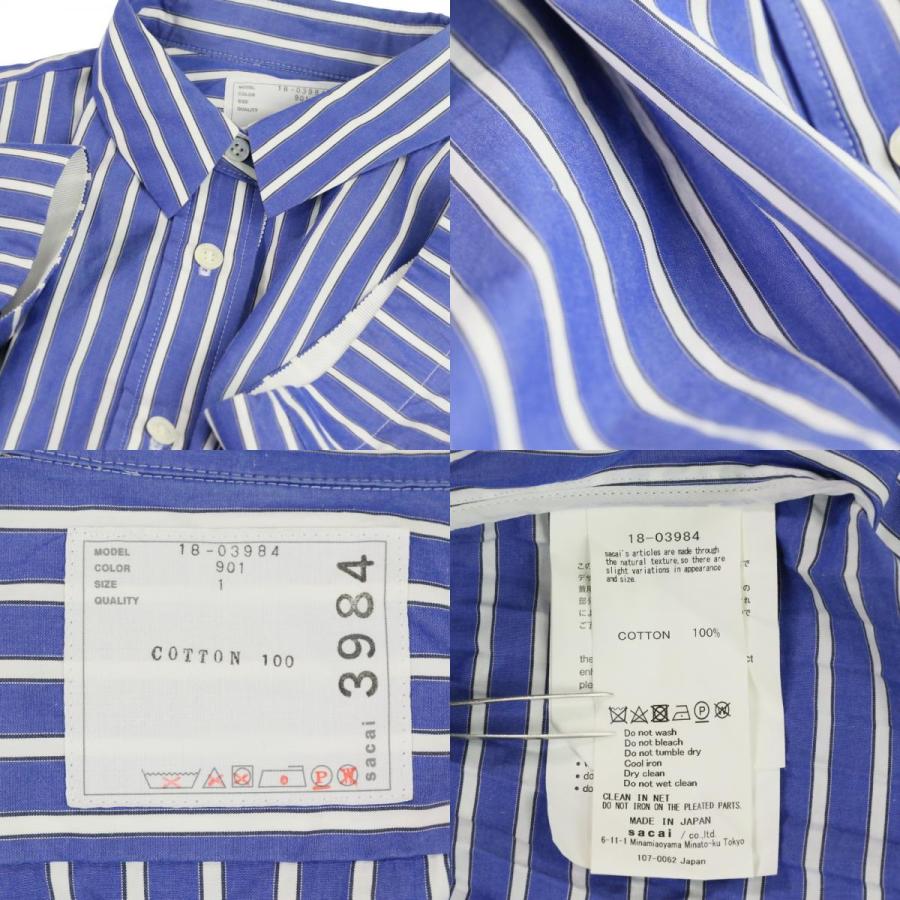 良品 sacai サカイ バックオープン カットオフ ストライプシャツドレス