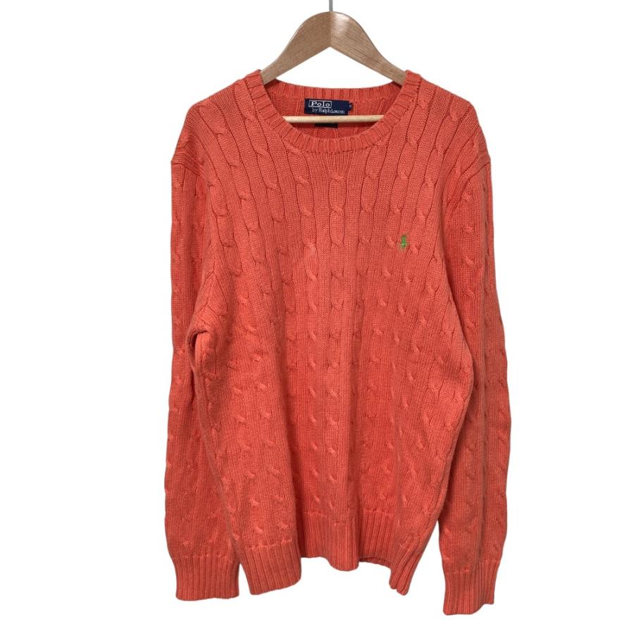 【未使用品】ポロラルフローレン ケーブルニット カシミヤ混 刺繍 オレンジ XS POLO RALPH LAUREN（ポロ・ラルフローレン） 良品 ケーブル編み サマー