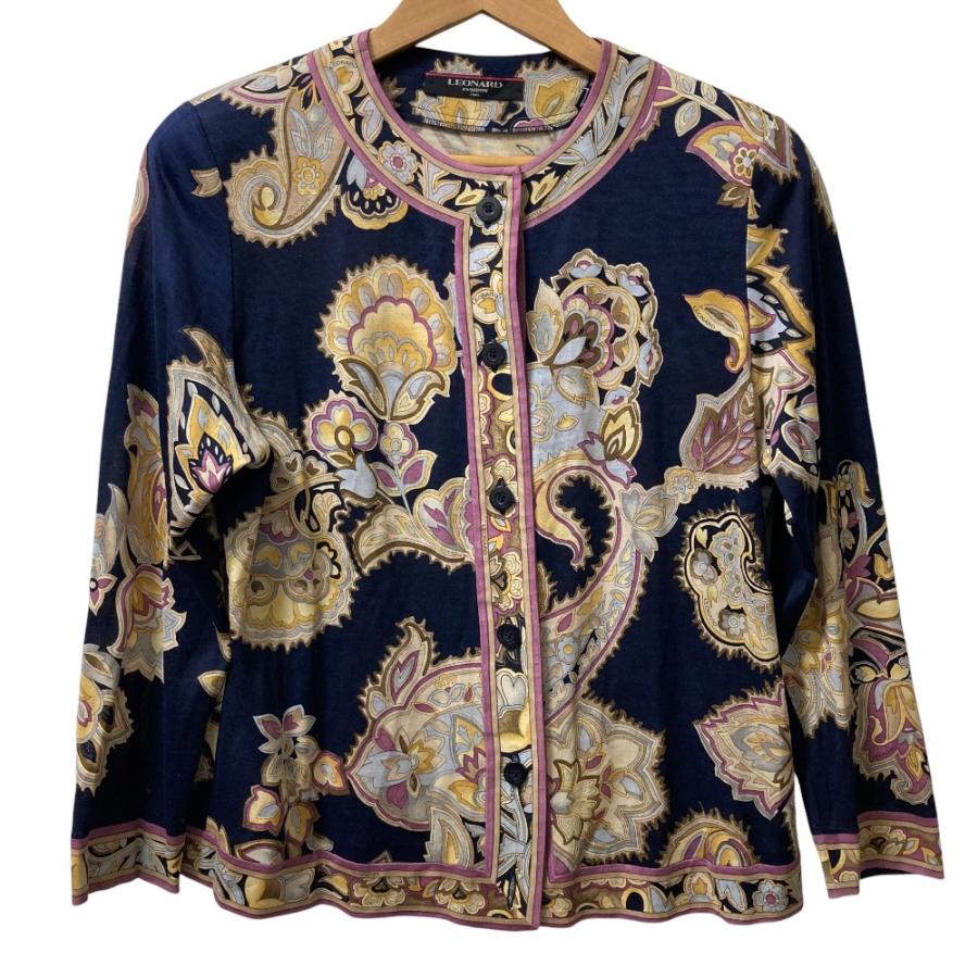LEONARD FASHION 美品 レオナール ペイズリー柄 カーディガン 
