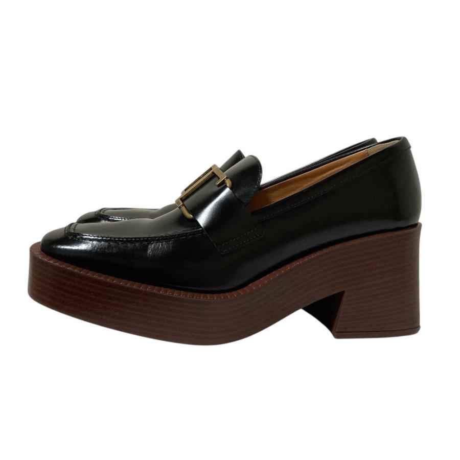 美品 TOD'S トッズ Tタイムレス レザー プラットフォーム ローファー
