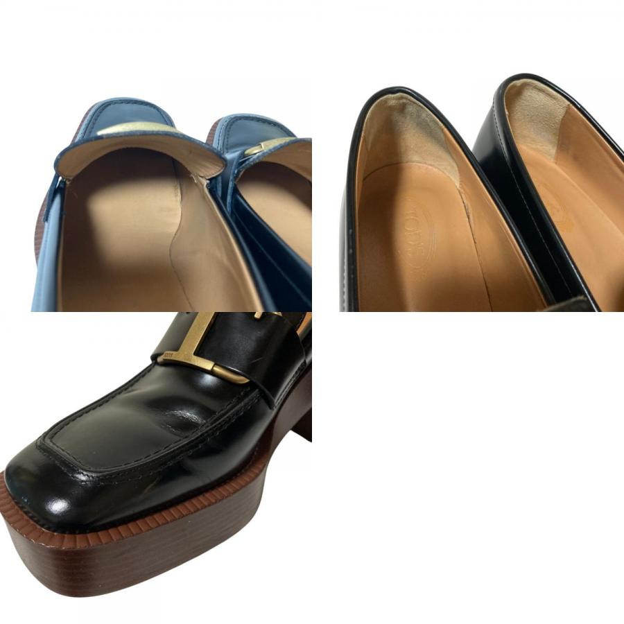 美品 TOD'S トッズ Tタイムレス レザー プラットフォーム ローファー