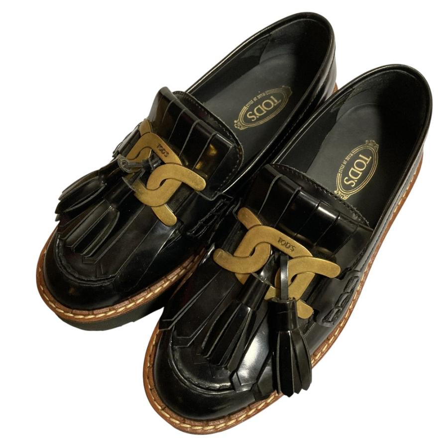 美品 トッズ ケイト KATE レザー ローファー 36 黒 タッセル 美品 TOD'S トッズ KATE キルトタッセル ローファー レザーシューズ