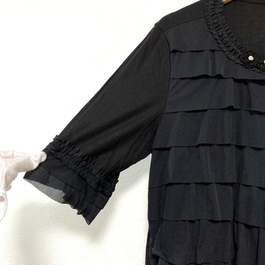 未使用 INGEBORG インゲボルグ フラワーモチーフ フリルチュニック カットソー A2291UBY454 サイズ4 ブラック レディース 古着 中古_3