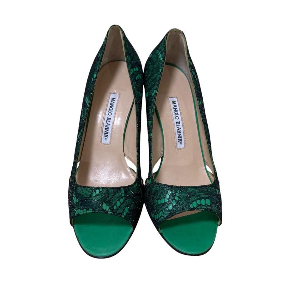 MANOLO BLAHNIK（マノロブラニク） 良品 オープントゥ レースパンプス 