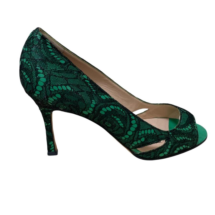 MANOLO BLAHNIK（マノロブラニク） 良品 オープントゥ レースパンプス 