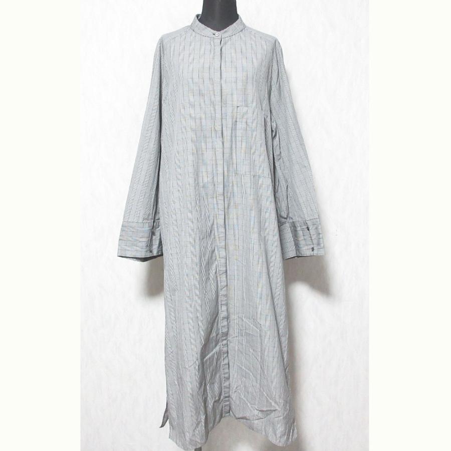 ATON（エイトン） 美品 バンドカラー グレンチェックシャツワンピース