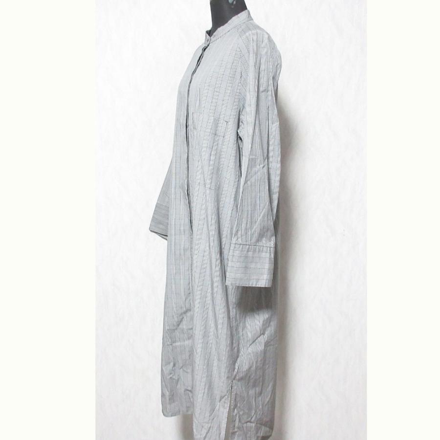 ATON（エイトン） 美品 バンドカラー グレンチェックシャツワンピース