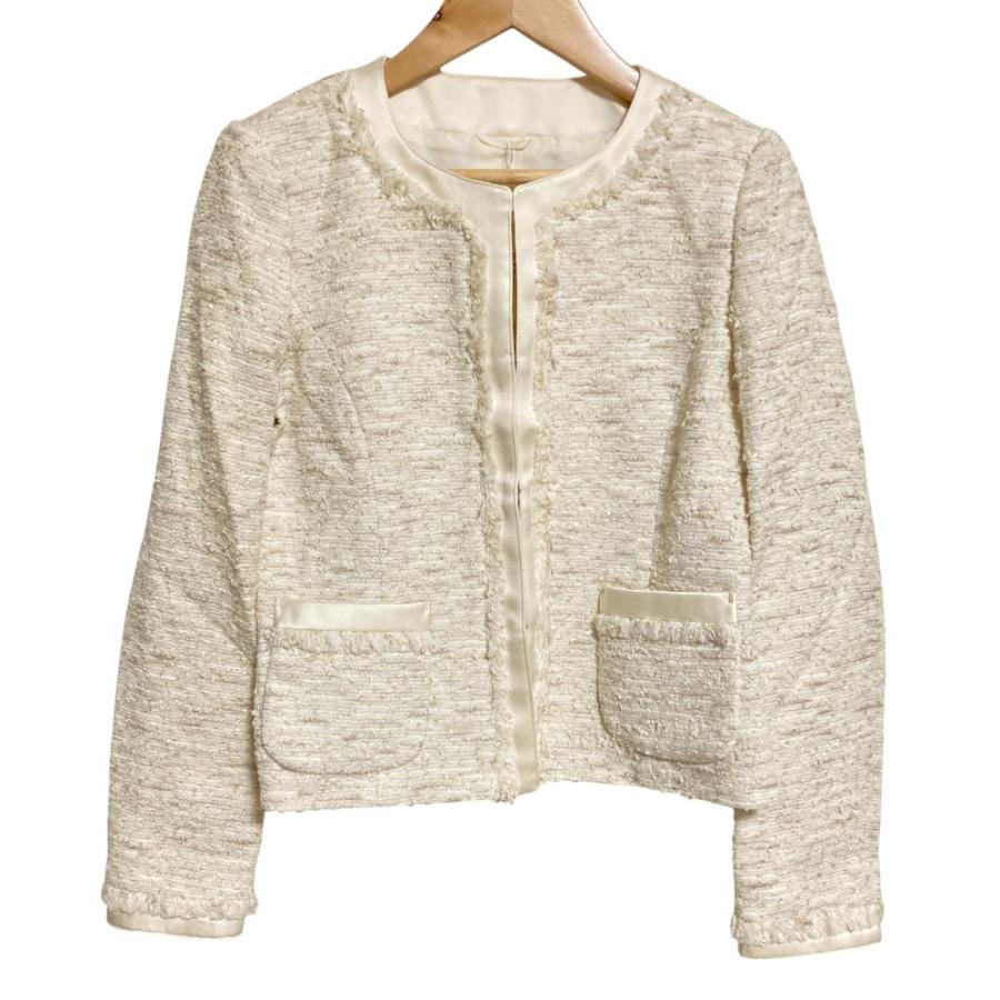 ANAYI（アナイ） 未使用 ノーカラー ツイードジャケット 34 アイボリー