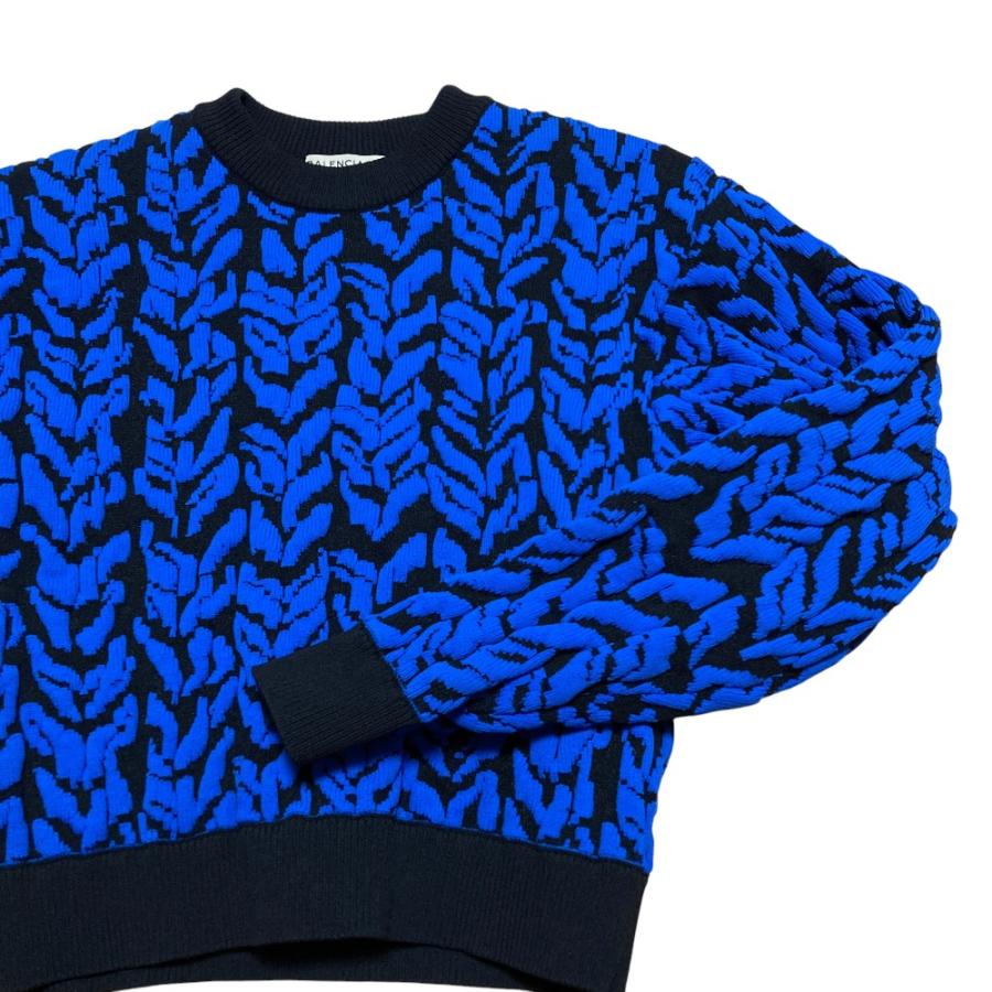 良品 BALENCIAGA バレンシアガ アレキサンダーワン期 ジャガード ショートセーター サイズ36 ブラック ブルー レディース 古着 中古 USED BALENCIAGA（バレンシアガ） 良品 アレキサンダーワン期 ジャガード