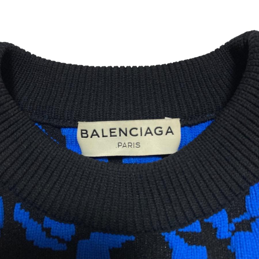 良品 BALENCIAGA バレンシアガ アレキサンダーワン期 ジャガード ショートセーター サイズ36 ブラック ブルー レディース 古着 中古 USED BALENCIAGA（バレンシアガ） 良品 アレキサンダーワン期 ジャガード