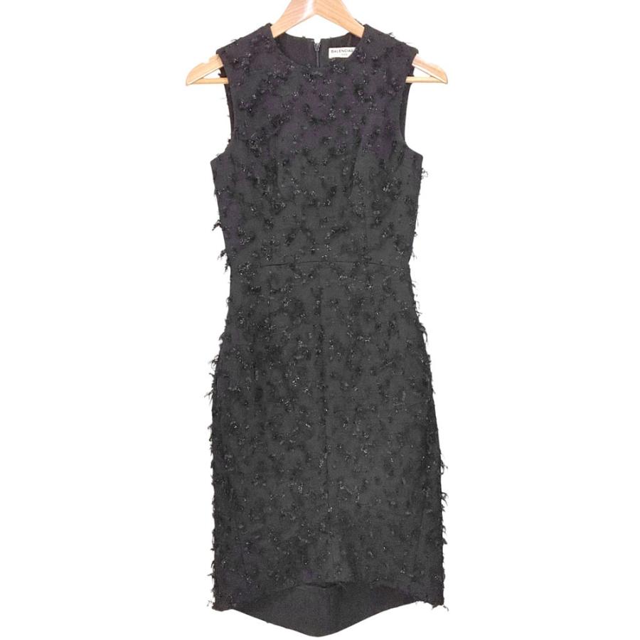 BALENCIAGA ノースリーブ ワンピース ブラック　サイズ38 BALENCIAGA（バレンシアガ） 美品 ツイード ノースリーブ ドレス