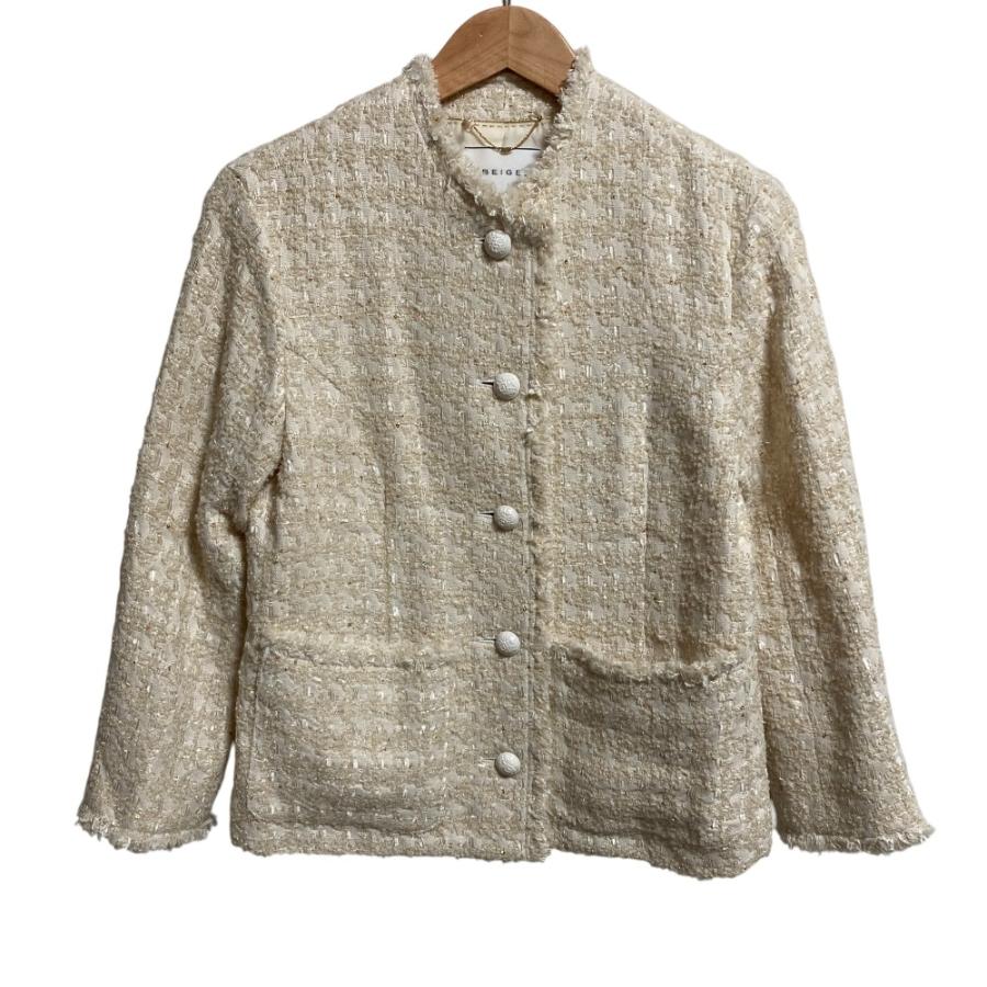 美品 23AW BEIGE ベイジ MONGE スパンコール ツイード ノーカラー 