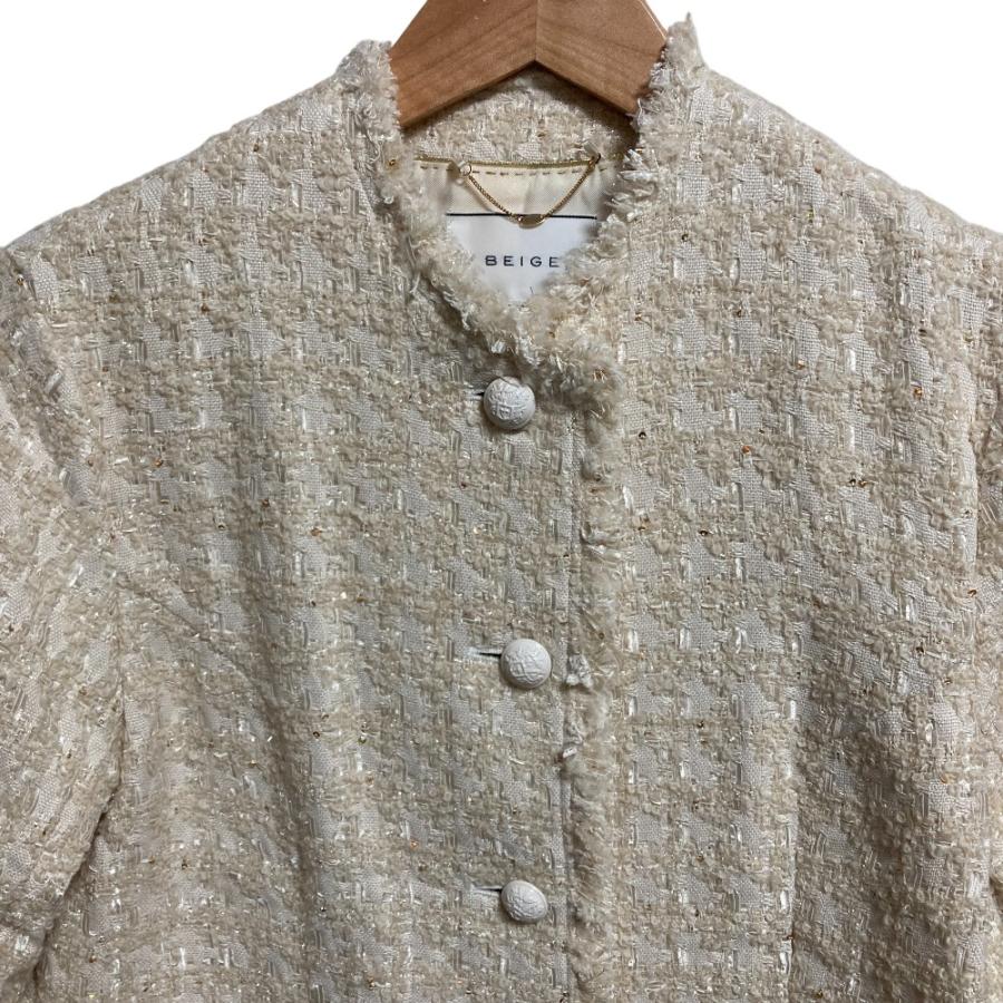 美品 23AW BEIGE ベイジ MONGE スパンコール ツイード ノーカラー 