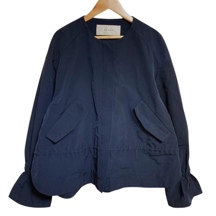 ADORE（アドーア） 良品 ノーカラーナイロンジャケット 38 ネイビー