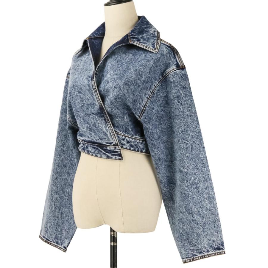 美品 ALAIA アライア ショート丈 スパイラル デニムジャケット AA9V1093T535A 34 ブルー レディース 古着 中古の画像