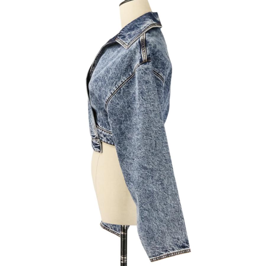 美品 ALAIA アライア ショート丈 スパイラル デニムジャケット AA9V1093T535A 34 ブルー レディース 古着 中古の画像