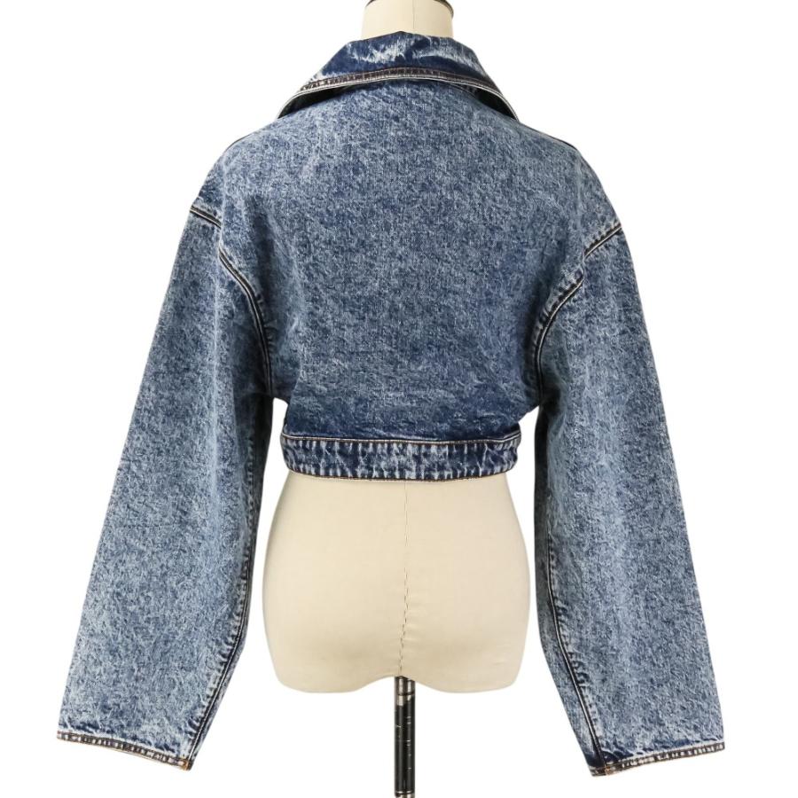 美品 ALAIA アライア ショート丈 スパイラル デニムジャケット AA9V1093T535A 34 ブルー レディース 古着 中古の画像