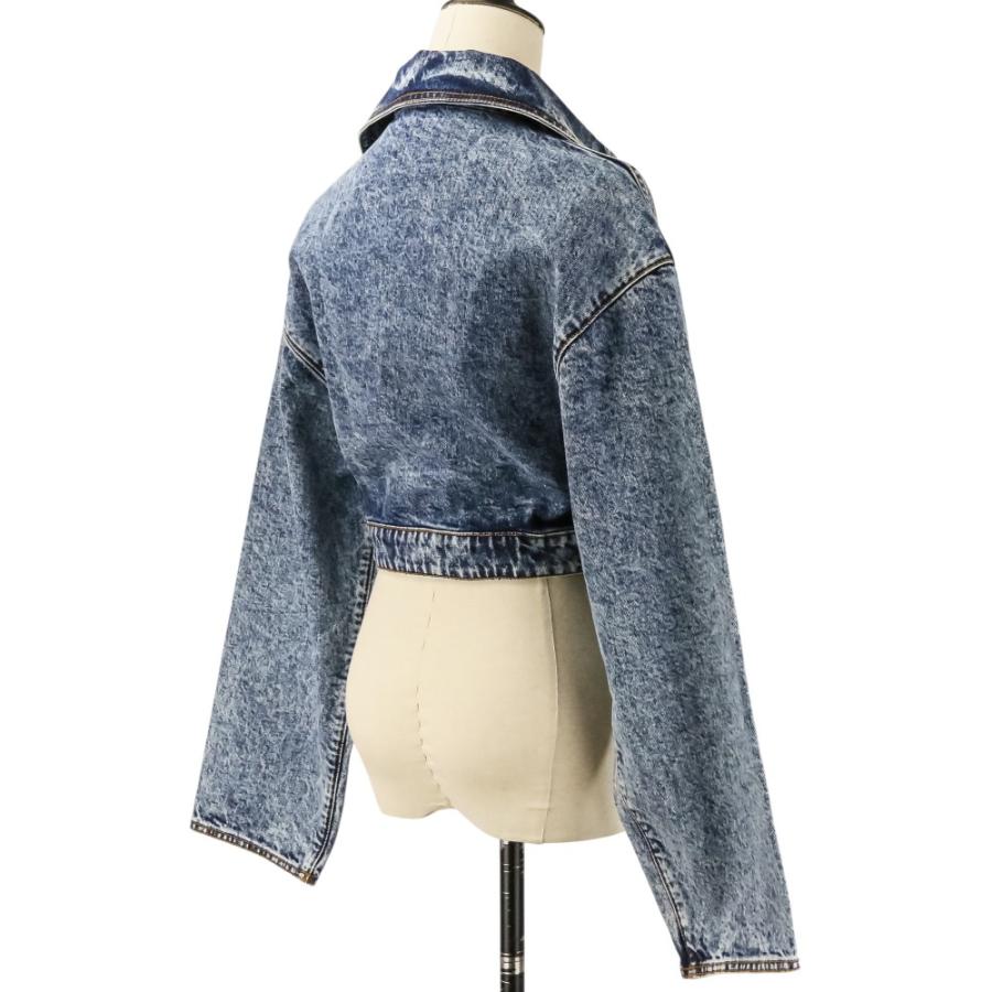 美品 ALAIA アライア ショート丈 スパイラル デニムジャケット AA9V1093T535A 34 ブルー レディース 古着 中古の画像