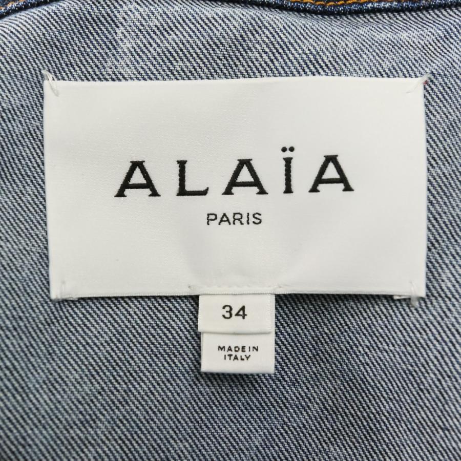 美品 ALAIA アライア ショート丈 スパイラル デニムジャケット AA9V1093T535A 34 ブルー レディース 古着 中古の画像