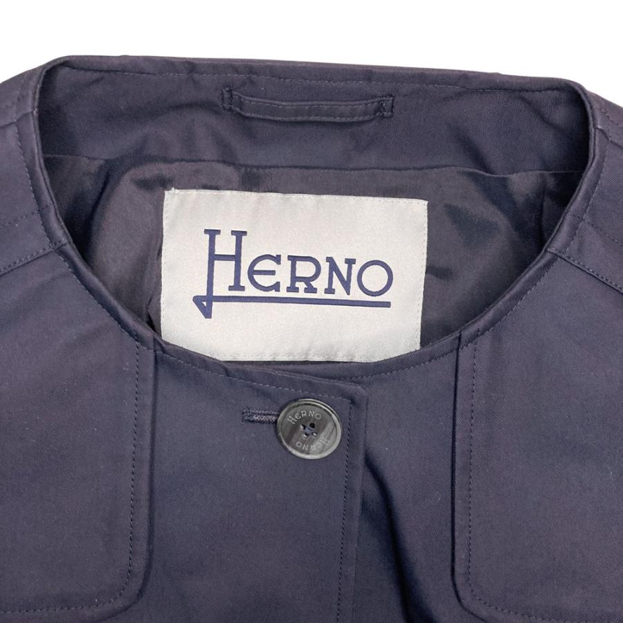 HERNO（ヘルノ） 新品同様 裏地総柄 ノーカラーシングルトレンチコート