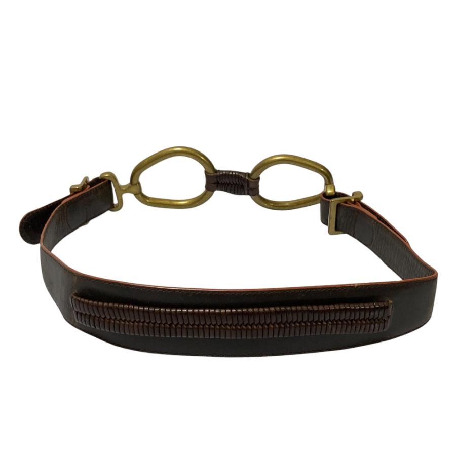 LOEWE ダークブラウン レザー ベルト 90cm LOEWE（ロエベ） 良品 ダブルメタル バックル レザーベルト 80/32