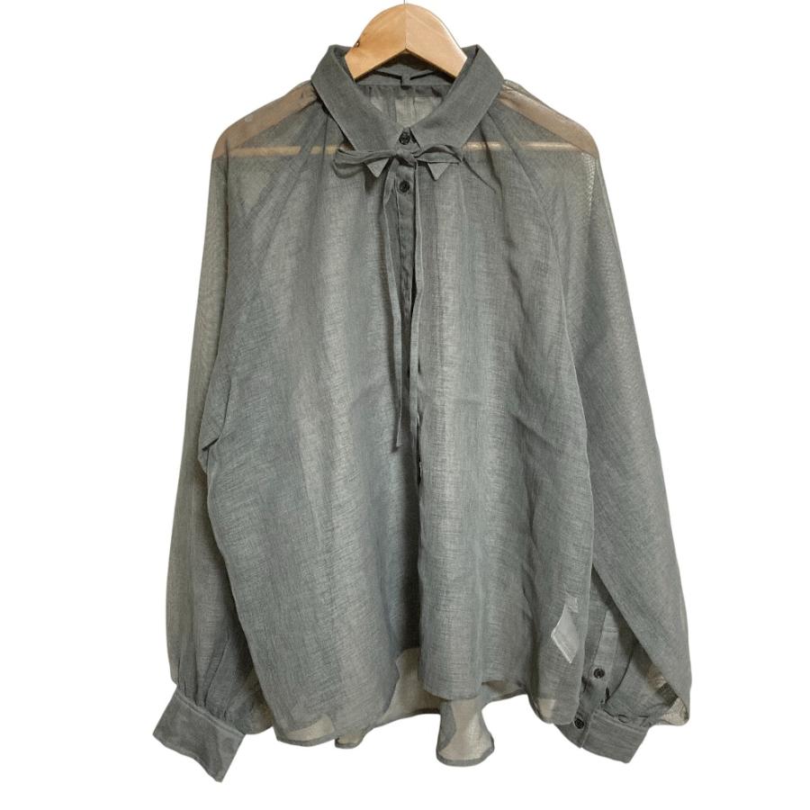 美品 regleam リグリーム リボンシアーブラウス F グレー レディース 