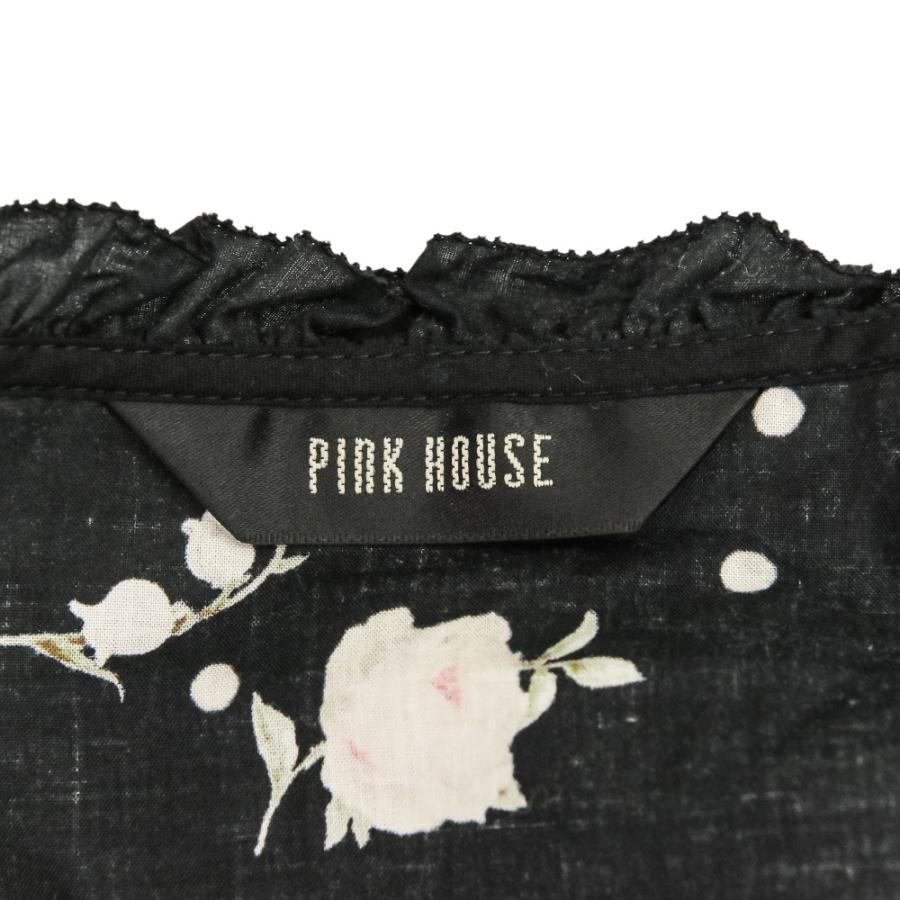 美品 PINK HOUSE ピンクハウス フェザーローズプリントワンピース A2191FAY103 ブラック レディース 古着 中古の画像