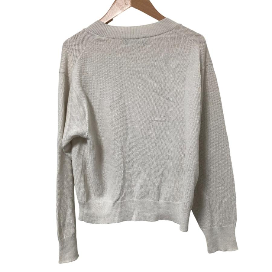 美品 24SS MARGARET HOWELL マーガレットハウエル コットンヘンプ ピケ Vネックカーディガン 578-4164030 サイズ2 オフホワイト レディース 古着 中古 USED MARGARET HOWELL（マーガレットハウエル） 美品 24SS MARGARET HOWELL