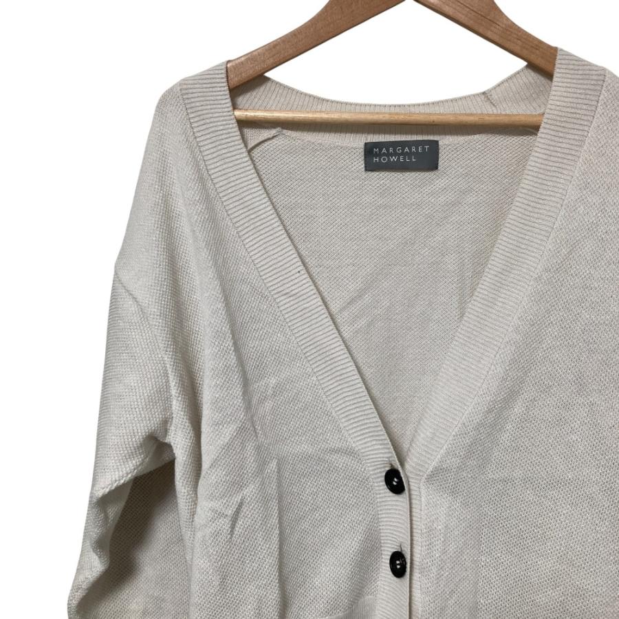 美品 24SS MARGARET HOWELL マーガレットハウエル コットンヘンプ ピケ Vネックカーディガン 578-4164030 サイズ2 オフホワイト レディース 古着 中古 USED MARGARET HOWELL（マーガレットハウエル） 美品 24SS MARGARET HOWELL
