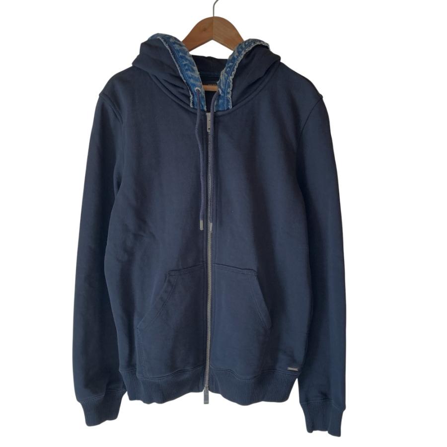 良品 DIESEL ディーゼル デニムトリム ジップアップ スウェットパーカー S ブラック レディース 古着 中古 USED DIESEL（ディーゼル） 良品 デニムトリム ジップアップ スウェット