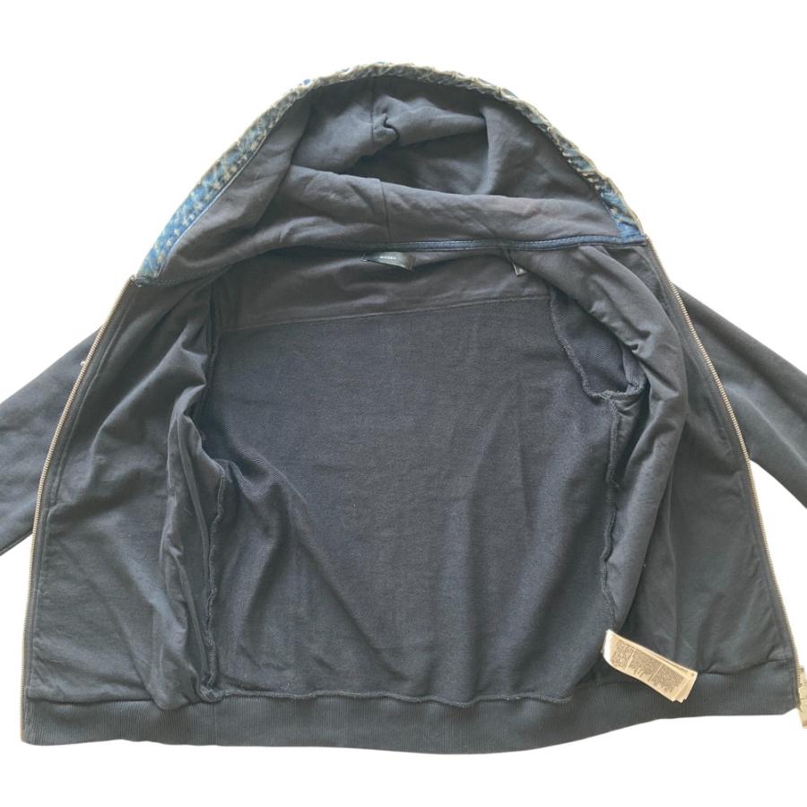 良品 DIESEL ディーゼル デニムトリム ジップアップ スウェットパーカー S ブラック レディース 古着 中古 USED DIESEL（ディーゼル） 良品 デニムトリム ジップアップ スウェット
